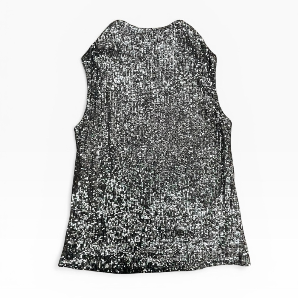 Cable Gauge Sleeveless Sequin Cowl Neck Top - Silver Size: Small NWT - Picture 3 of 12